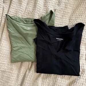 Old Navy V-Neck T-Shirts in Green and Black